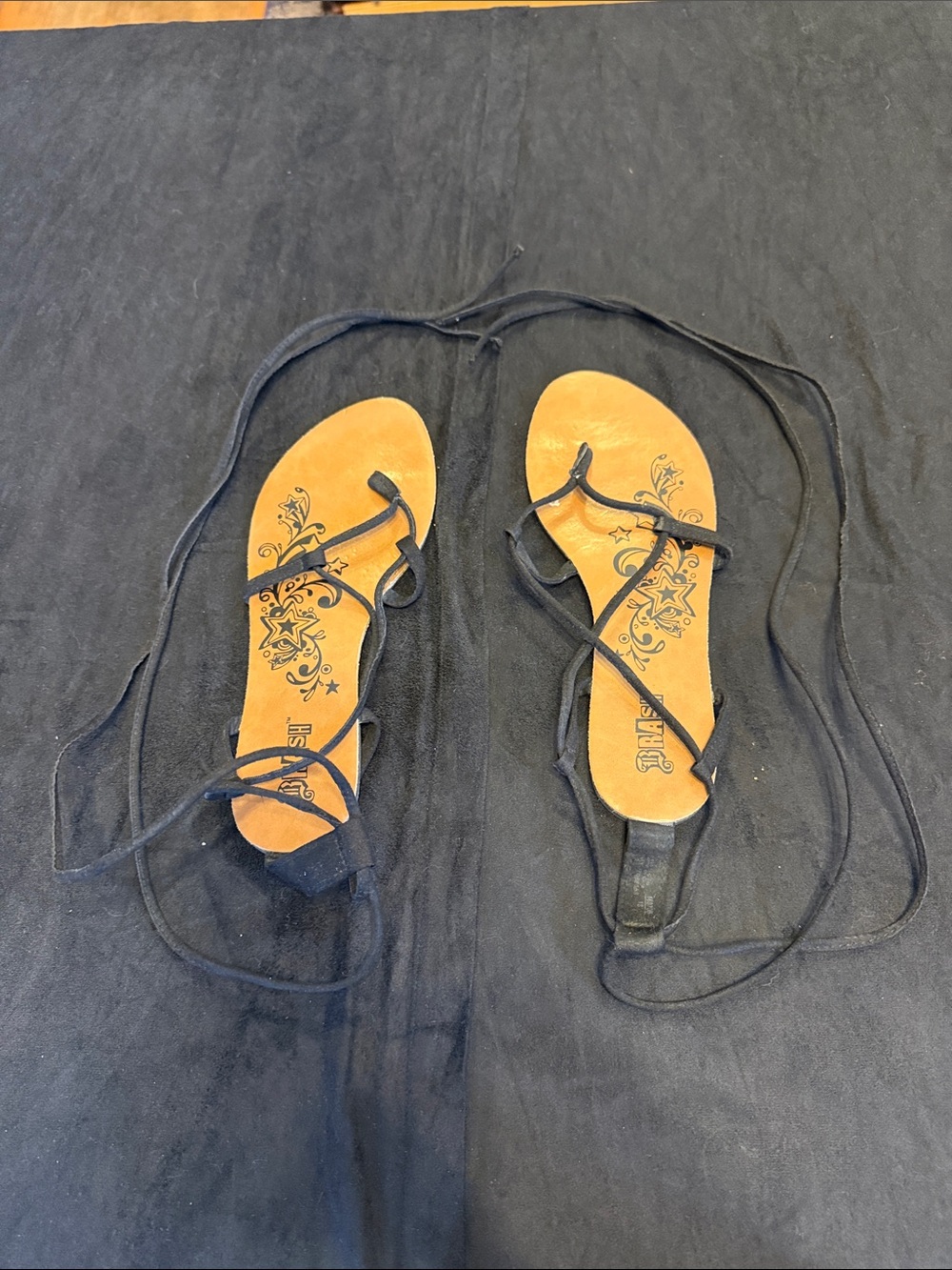 Brash Lace-Up Strappy Sandals in Tan and Black